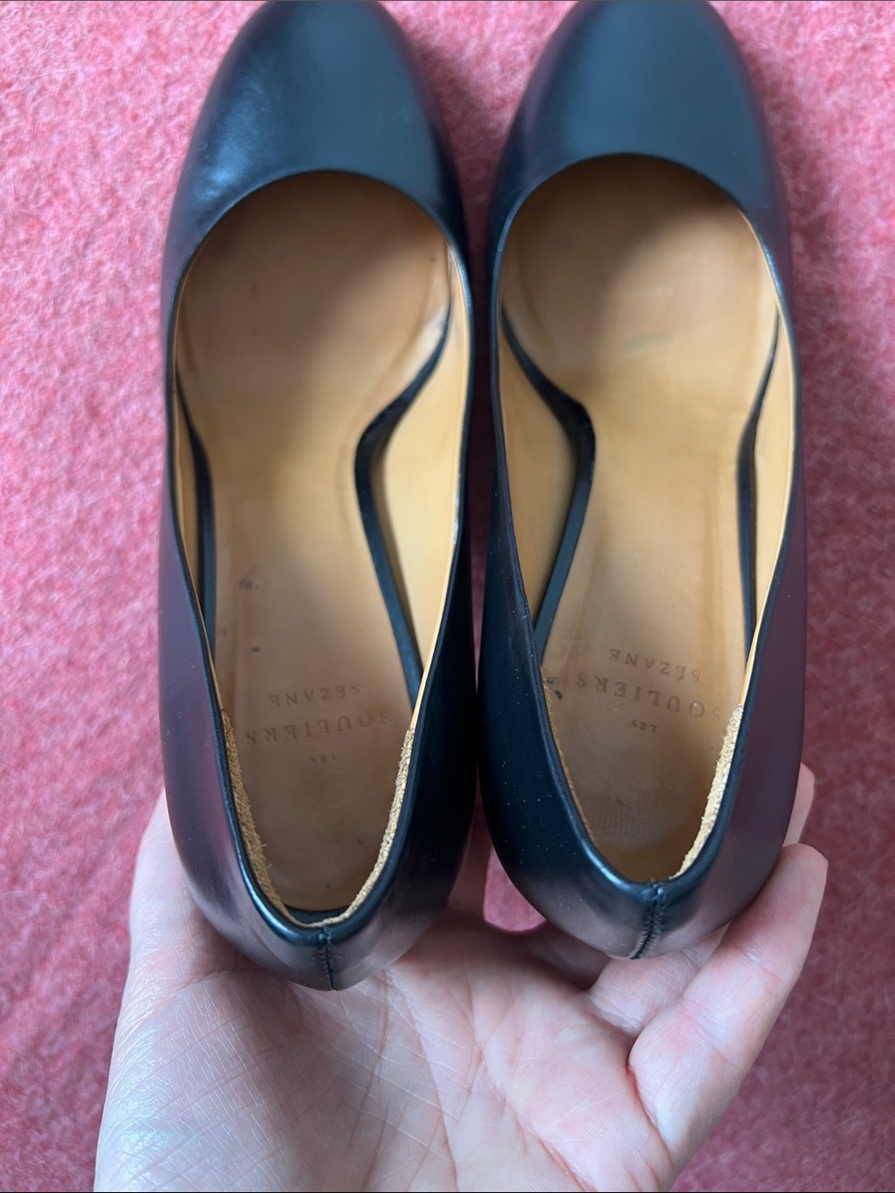 Sezane Helena Black Leather Heels Chunky Wood-effect Heel Size 39 - Picture 13 of 15
